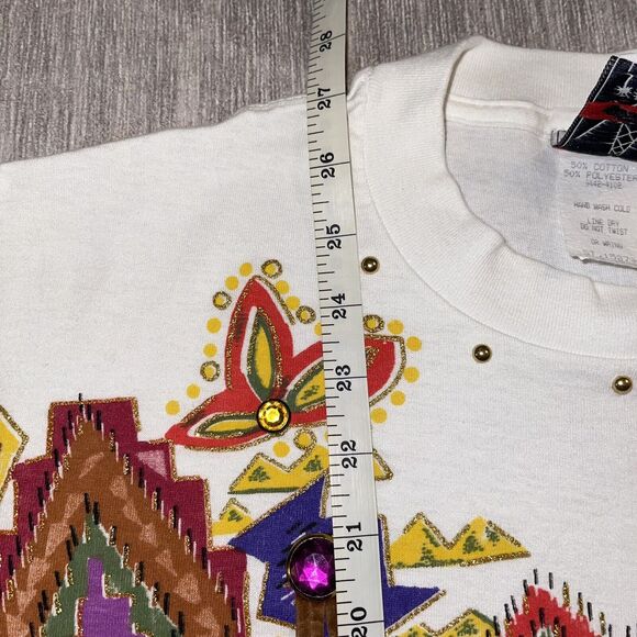Vtg 90s Native American KWBL T-Shirt L RARE Tassel Tee - Picture 8 of 8